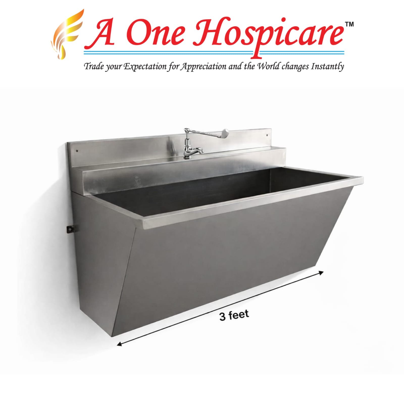 3 Feet Wall Mounted Scrub Station 202 Grade AOH 185 (D)