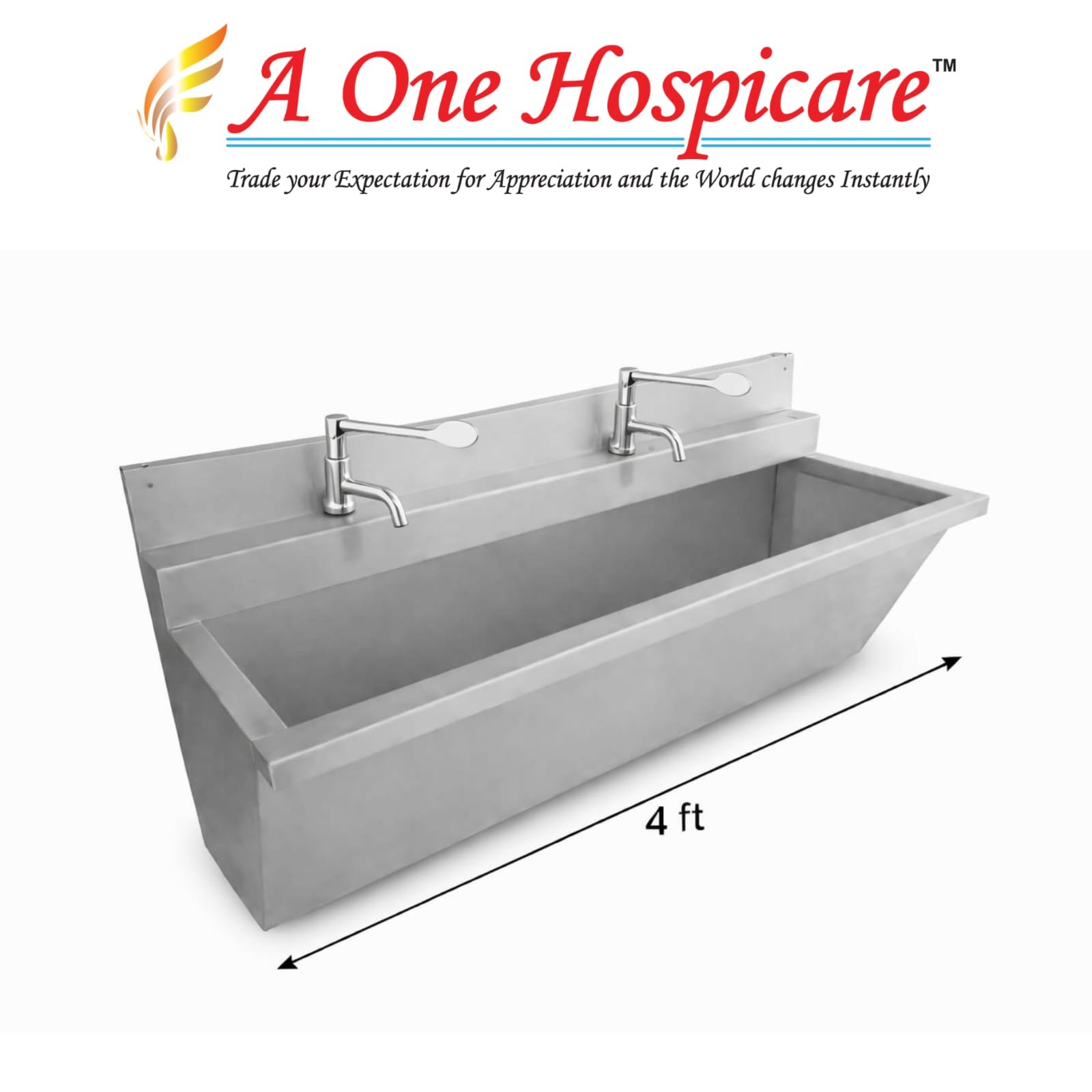 4 Feet Wall Mounted Scrub Station 304 Grade AOH 185 (C)